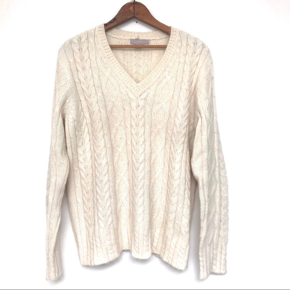 J. Crew - Cream V-Neck Cable-Knit Sweater